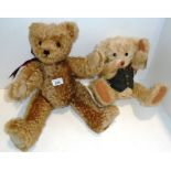 Hermans Bears - 2 soft toy teddy bears - one growler with pink scarf and one with green waistcoat