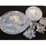 A pair of 19th Century Irish scenery blue and white plates,