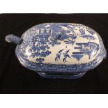 A 19th Century Copeland Willow pattern tureen and ladle plus one other (as found)