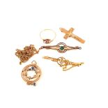 A mixed lot including a 9ct Gold paste set ring, unmarked Gold circular pendant,