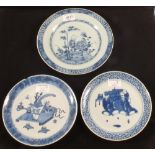 Three 18th Century Chinese blue and white plates (as found)