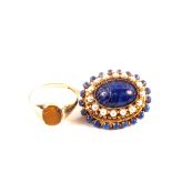 A 9ct Gold Tigers Eye ring plus a costume brooch