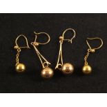 Two pairs of 9ct Gold earrings with balls and drops