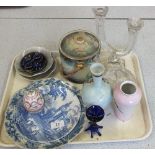 A 19th Century blue and white plate plus other china and glass