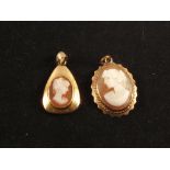 A pair of 9ct Gold cameo pendants