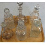 Six various glass decanters