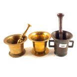 One Bronze and two Brass mortars plus one pestle