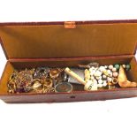 A box of costume jewellery and sundries