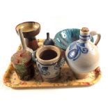 Various items of stoneware and Studio pottery including a Japanese stem bowl