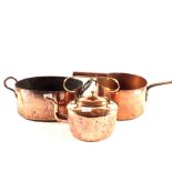 Three 19th Century seamed Copper items viz: large two handled Copper saucepan,