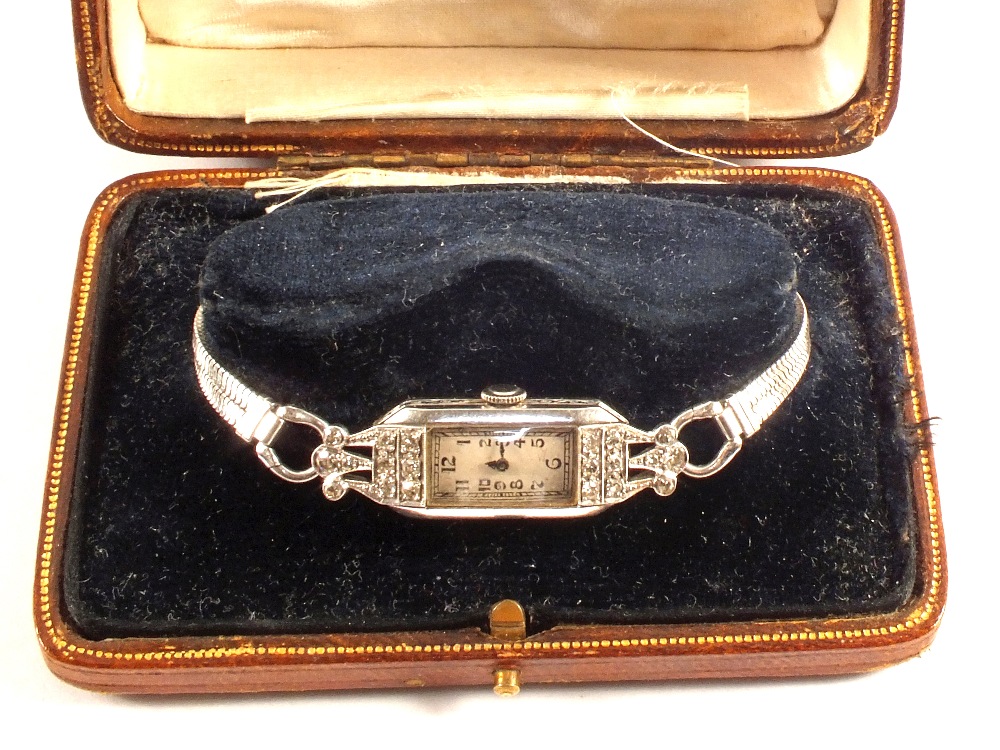 A Cyma Platinum and Diamond set lady's cocktail watch in Windsor Bishop box on Gold filled strap