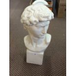 A plaster bust of a male classical figure,