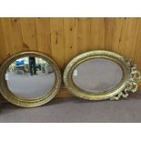 Circular convex and oval gilt mirrors plus a rectangular silvered mirror