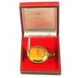 A 9ct Yellow Gold Longines slim dress Hunter pocket watch in original case