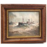 Joe Crowfoot, oil on board, titled 'LT764 Dollar Princess' entering harbour in rough weather,