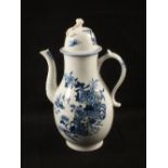 A Lowestoft blue and white Fence pattern coffee pot and cover,