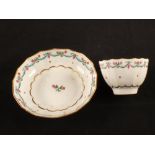 A Lowestoft polychrome Bungay pattern tea bowl and saucer, tea bowl dia 3 1/4",