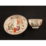 A Lowestoft polychrome Mandarin pattern tea bowl and saucer, bowl dia 3",