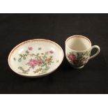 A Lowestoft polychrome Curtis pattern cup and saucer, cup height 2 1/2", saucer dia 4 3/4",