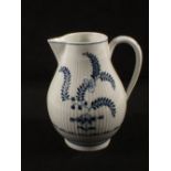 A Lowestoft blue and white ribbed sparrow beak jug with floral decoration, after Meissen,