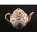 A Lowestoft polychrome teapot and cover in Curtis pattern, central rose within cartouche,