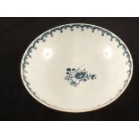 A Lowestoft blue and white bowl with floral and insect decoration, dia 8 1/2",