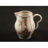 A Lowestoft polychrome Mandarin pattern sparrow beak jug with ear shaped handle,