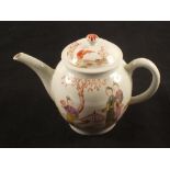 A Lowestoft polychrome Mandarin pattern teapot,