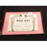 A framed French 'Bas Gui" stocking advert