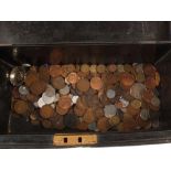 A deed box containing GB and other coinage