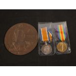 BWM and Victory medals with memorial plaque to 15524 Pte John Henry Morris 9th BN Suffolk Ref,