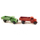 Two Dinkys, light green open backed lorries,