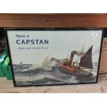 A framed Capstan advertising poster featuring Lowestoft Steam Drifter LT101,