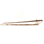 An 1827 model ERVII Rifle Brigade Officers sword in its plated metal scabbard