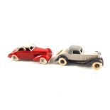 Two Morestone cars, one car grey with black hubs, late 1950's, the other car in red with grey coupe,