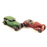 Two Dinky Toys cars, No.30D (1947-50) Vauxhall in green and No.