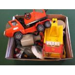 A box of various Matchbox toys,