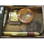 A mixed lot of Trench Art including shell money box,