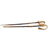 A Victorian Naval Officers sword with scabbard (hilt as found)