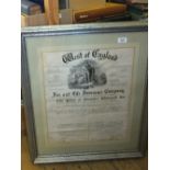 A framed 19th Century West of England Fire and Life Insurance Policy,