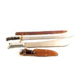 A 19th Century English hunting hanger with WWII unusual plated machete and sheaf knife