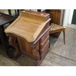 A modern mahogany Davenport and an Italian triangular inlaid box top table