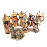 Various musical steins etc including metal Cologne Cathedral box