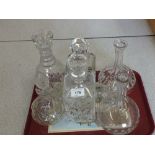 A Webb cut glass decanter plus five others