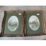 Three pairs of watercolours of country scenes