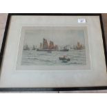 Henry G Walker drypoint etching, Off Brixham,