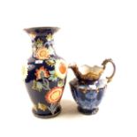 A Victorian blue and white toilet jug plus a modern Chinese vase