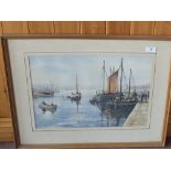 Roff Williams watercolour of old fishing boats, 1986,