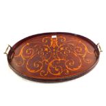 A 19th Century oval gallery tea tray with leaf and floral inlays