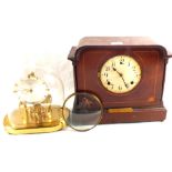 An Edwardian inlaid Mahogany mantel clock plus a Kundo dome clock